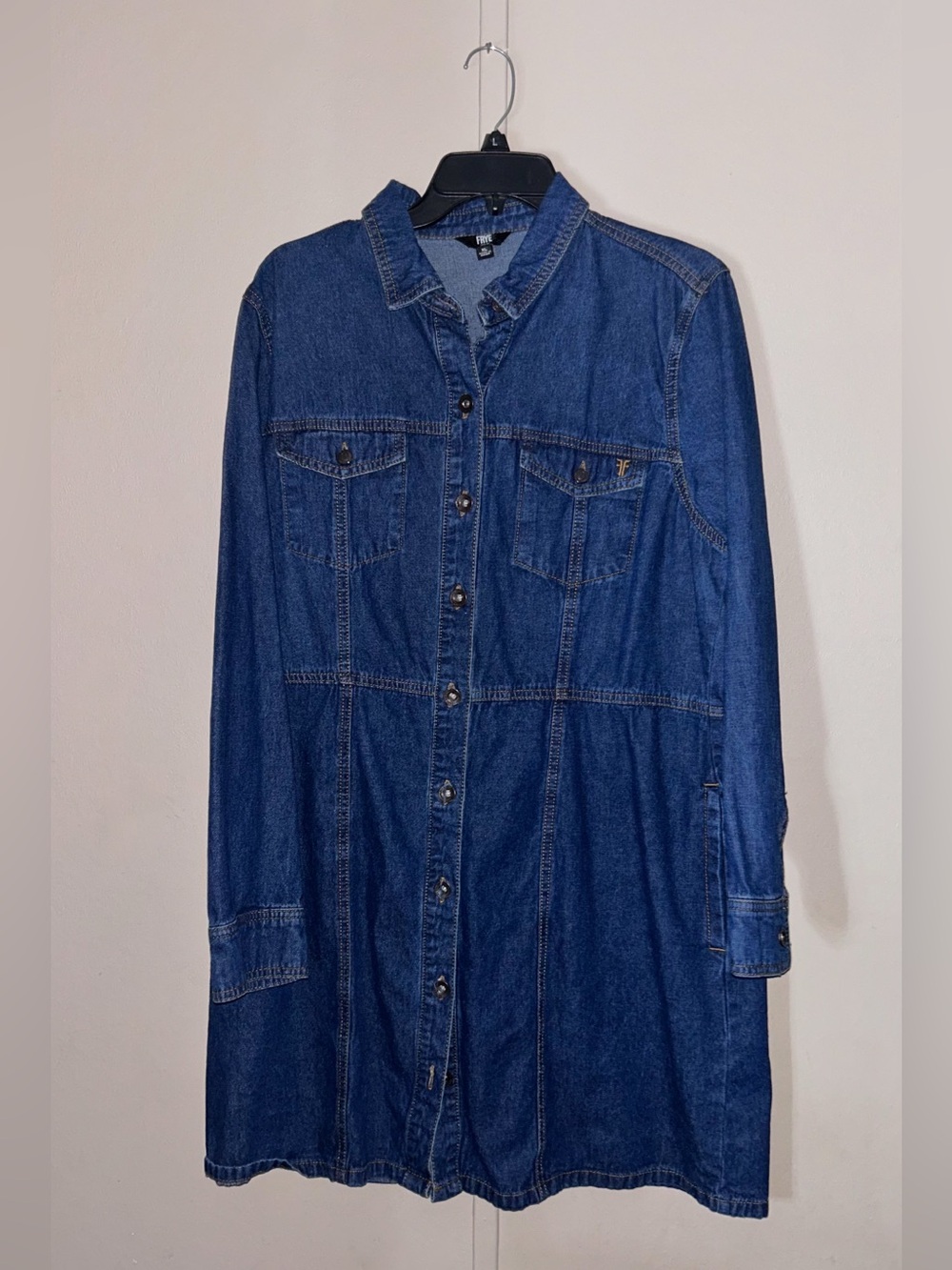 Denim Button-Front Shirt Dress - Dark Blue